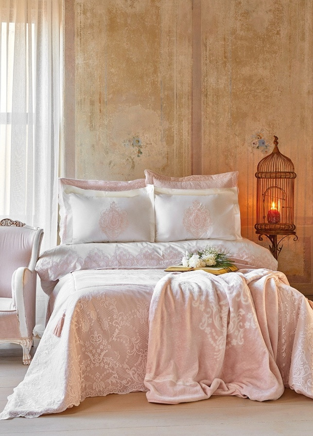 Набор постельное белье с покрывалом + плед - Desire pudra 2020-1 пудра евро (10) Karaca Home (258186404)