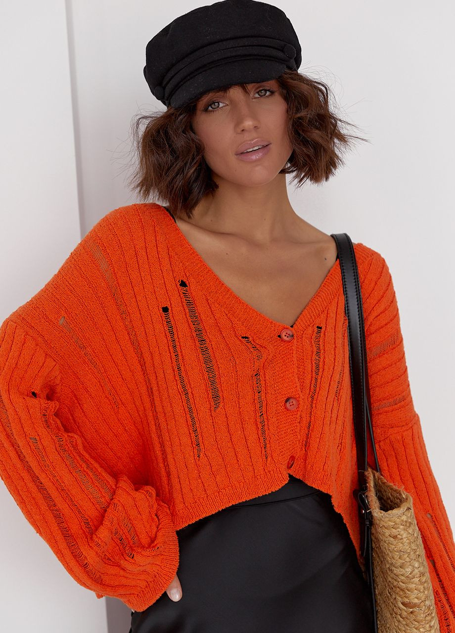 Жіночий кардиган у стилі гранж - помаранчевий Lurex (262810599)
