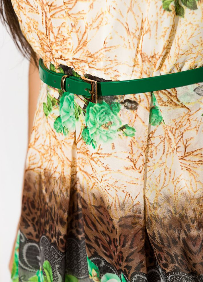 Прозрачное кэжуал нежное женское платье (бежево-зеленый) Time of Style однотонное