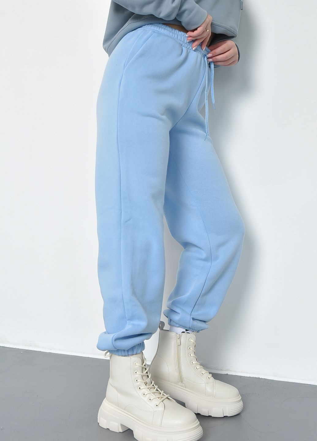 Спортивні штани жіночі на флісі блакитного кольору Let's Shop (269387582)