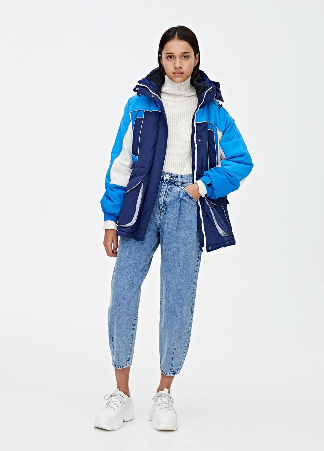 Комбинированная куртка зима,синий-голубой-белий, Pull & Bear