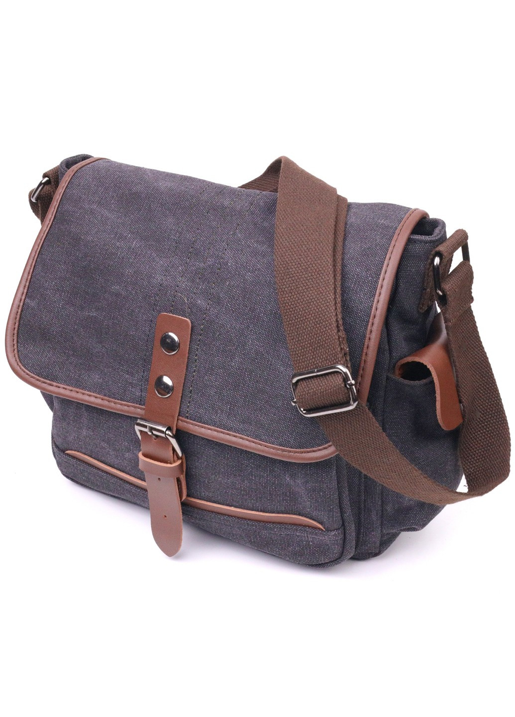 Горизонтальна чоловіча сумка з клапаном текстильна 21247 Чорна Vintage (258267916)