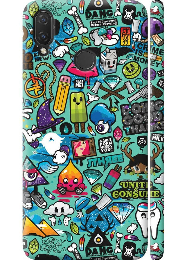 3D пластиковый матовый чехол 'Стикер бомбинг 1' для Endorphone Huawei Nova 3i (258052162)