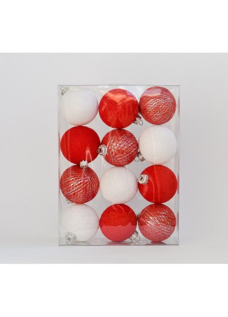 Набор ёлочных игрушек из ниточных шариков 6,5 см, 12 шт Карамелька Cotton Ball Lights (257986220)