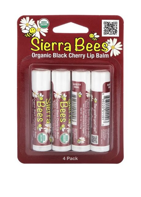 , Органические бальзамы для губ, с запахом черешни, 4 в упаковке, 4,25 г Sierra Bees (276905819)