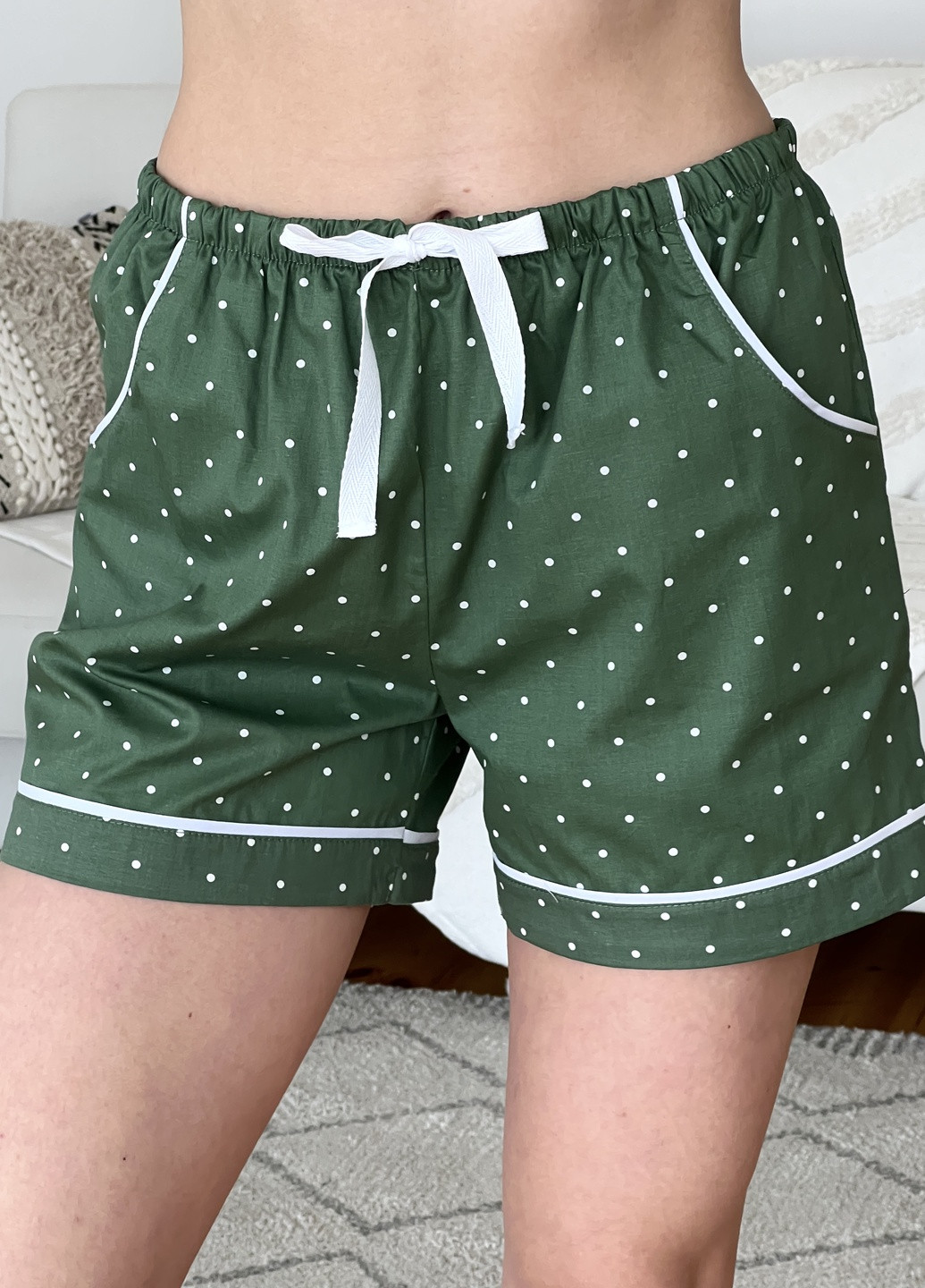 Зеленая всесезон женский домашний комплект сатиновый (шорты + рубашка короткий рукав)) рубашка + шорты Cosy