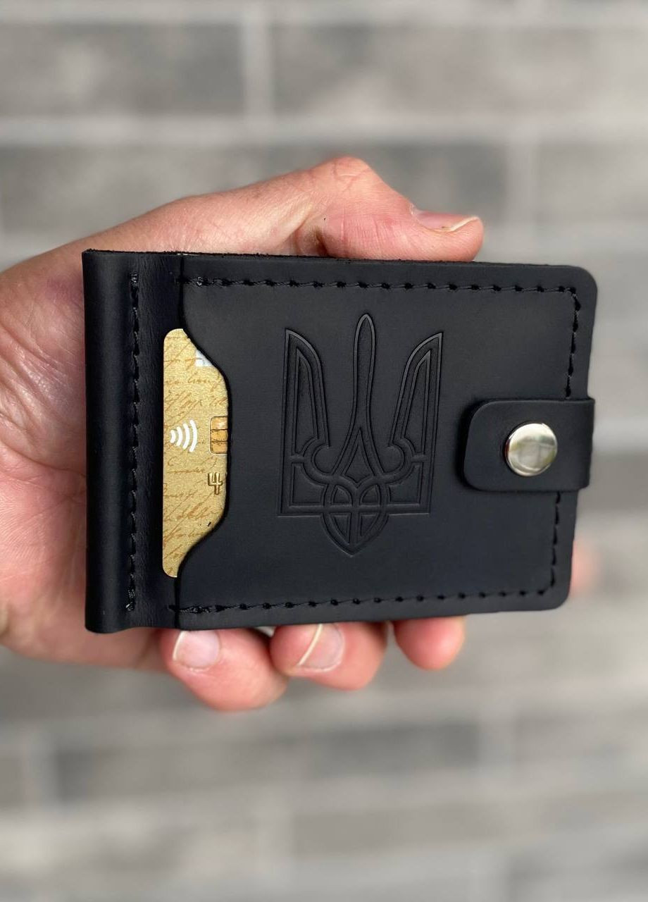 Чоловічий затискач для грошей тримач для купюр із гербом Classic Button Black UA No Brand (267499236)