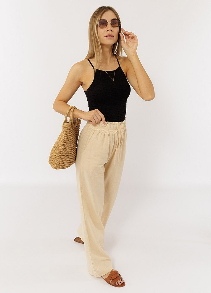 Жіночі широкі літні штани колір бежевий ЦБ-00219295 Yuki (259498567)