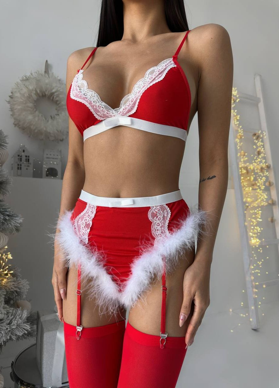 Червоний новорічний комплект жіночої білизни, комплект білизни на новий рік Simply sexy