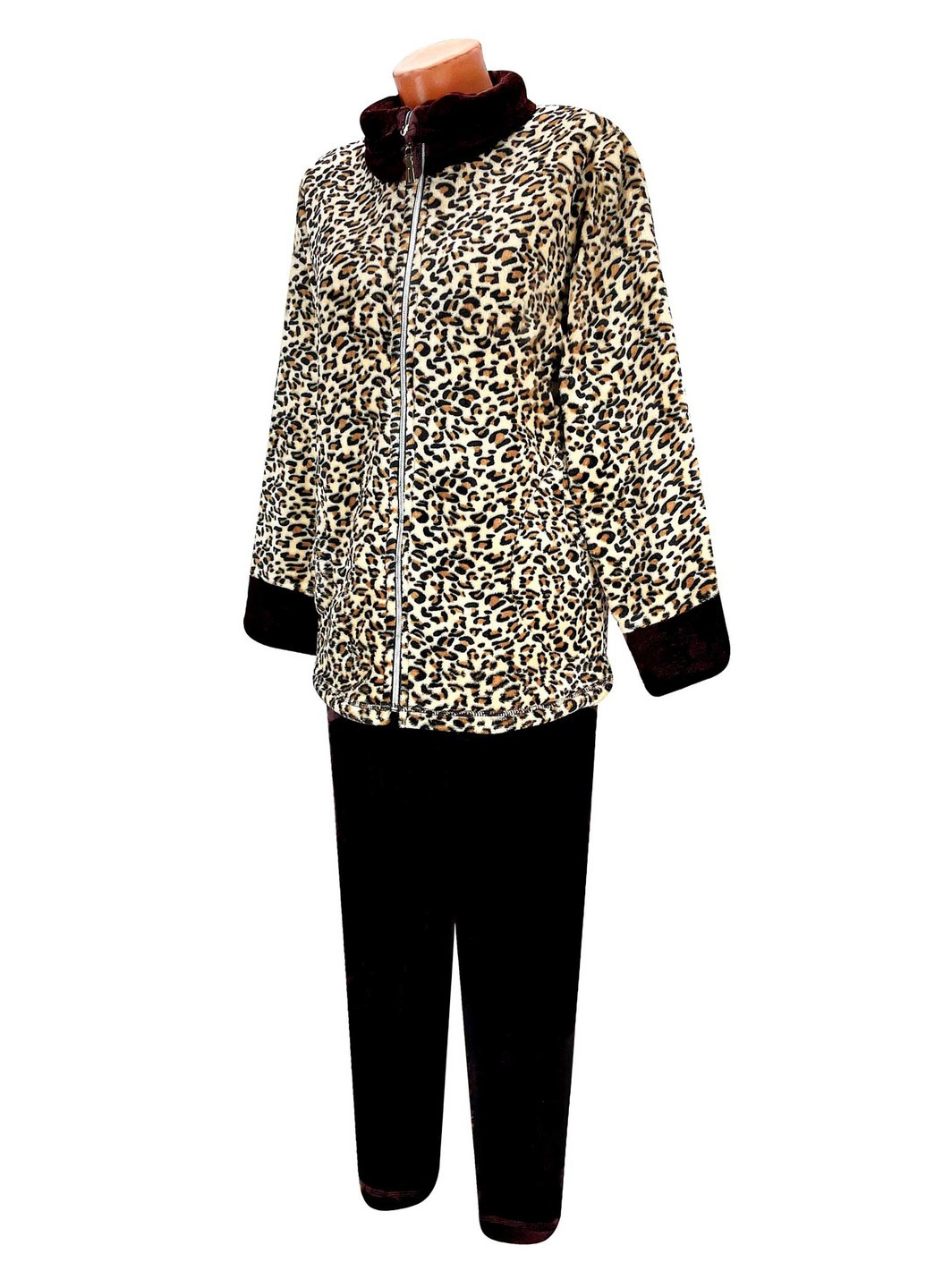 Біла всесезон комплект махровий на блискавці леопард кофта + брюки Жемчужина стилей 1103
