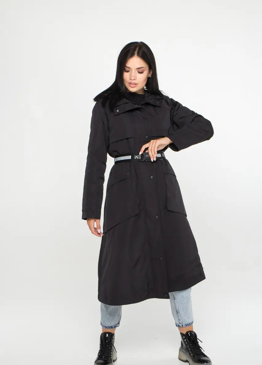 Черная демисезонная молодежная куртка женская демисезонная удлиненная SK