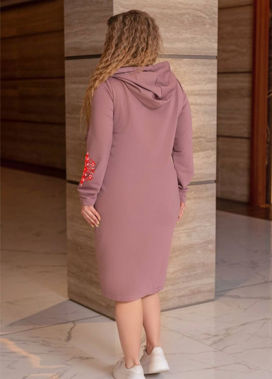Пудровое повседневный платье с капюшоном платье-худи Garna с орнаментом