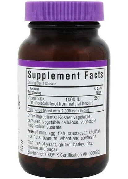 Vitamin D3 1000IU 100 Softgels BLB0308 Bluebonnet Nutrition (258499225)