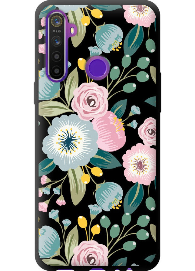 TPU черный чехол 'Цветочные обои v2' для Endorphone Realme 6i (258091723)