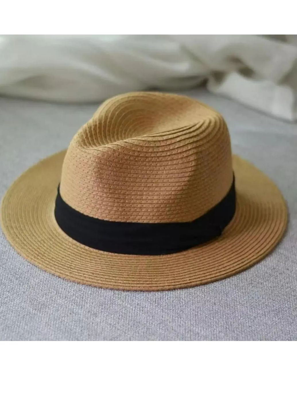 Доросла солом'яний капелюшок темний беж складна No Brand (259830082)