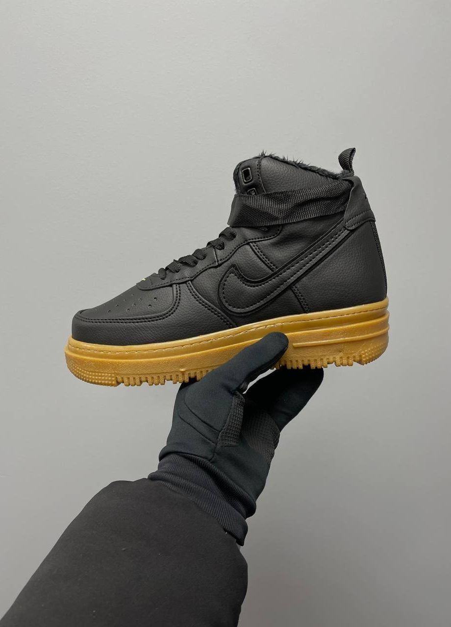Черные кроссовки мужские 1 gore-tex boot black brown fur, вьетнам Nike Air Force