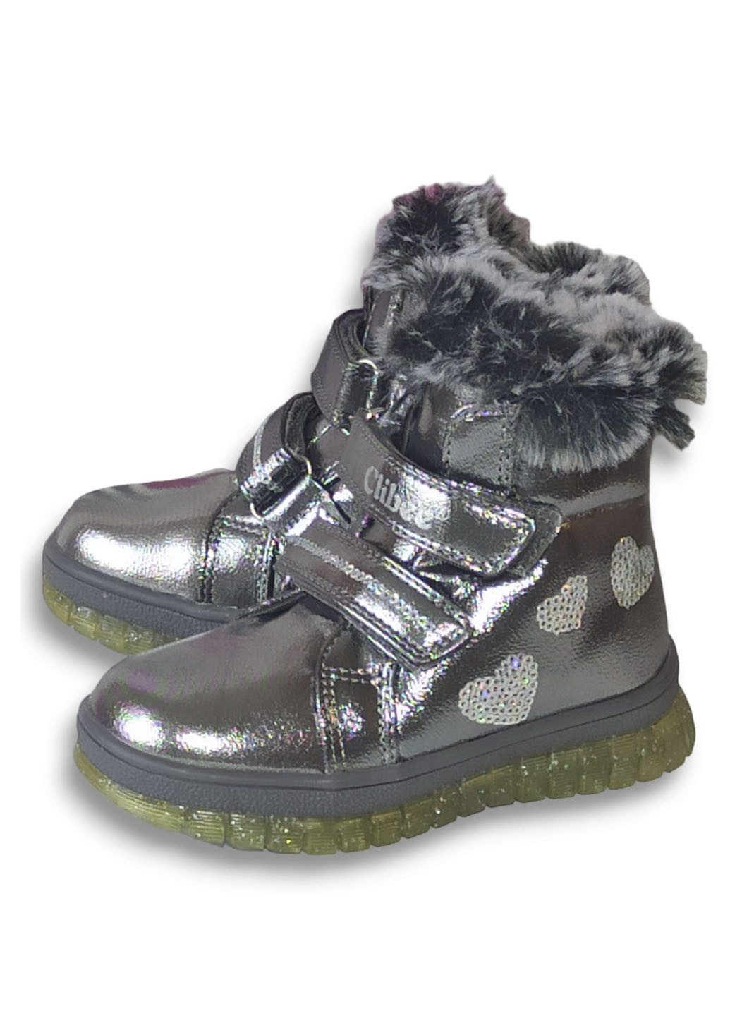 Серебряные повседневные зимние зимние ботинки для девочки на овчине н220 23-15,3см 24-15,8см 25-16,7см Clibee