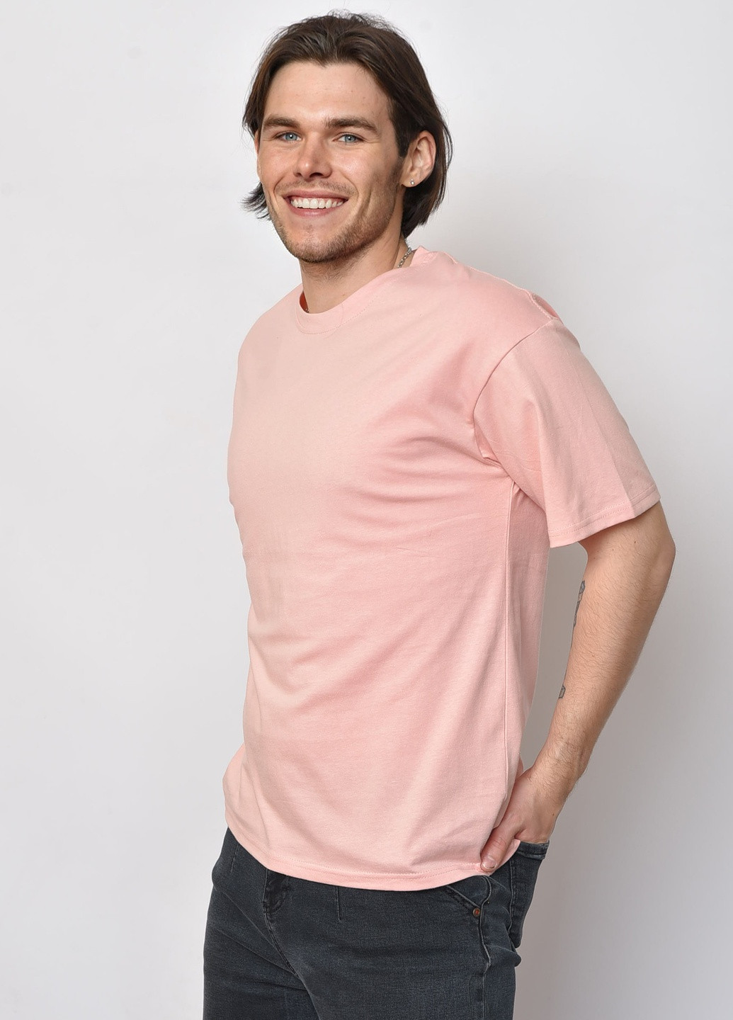 Сіра футболка чоловіча однотонна рожевого кольору Let's Shop