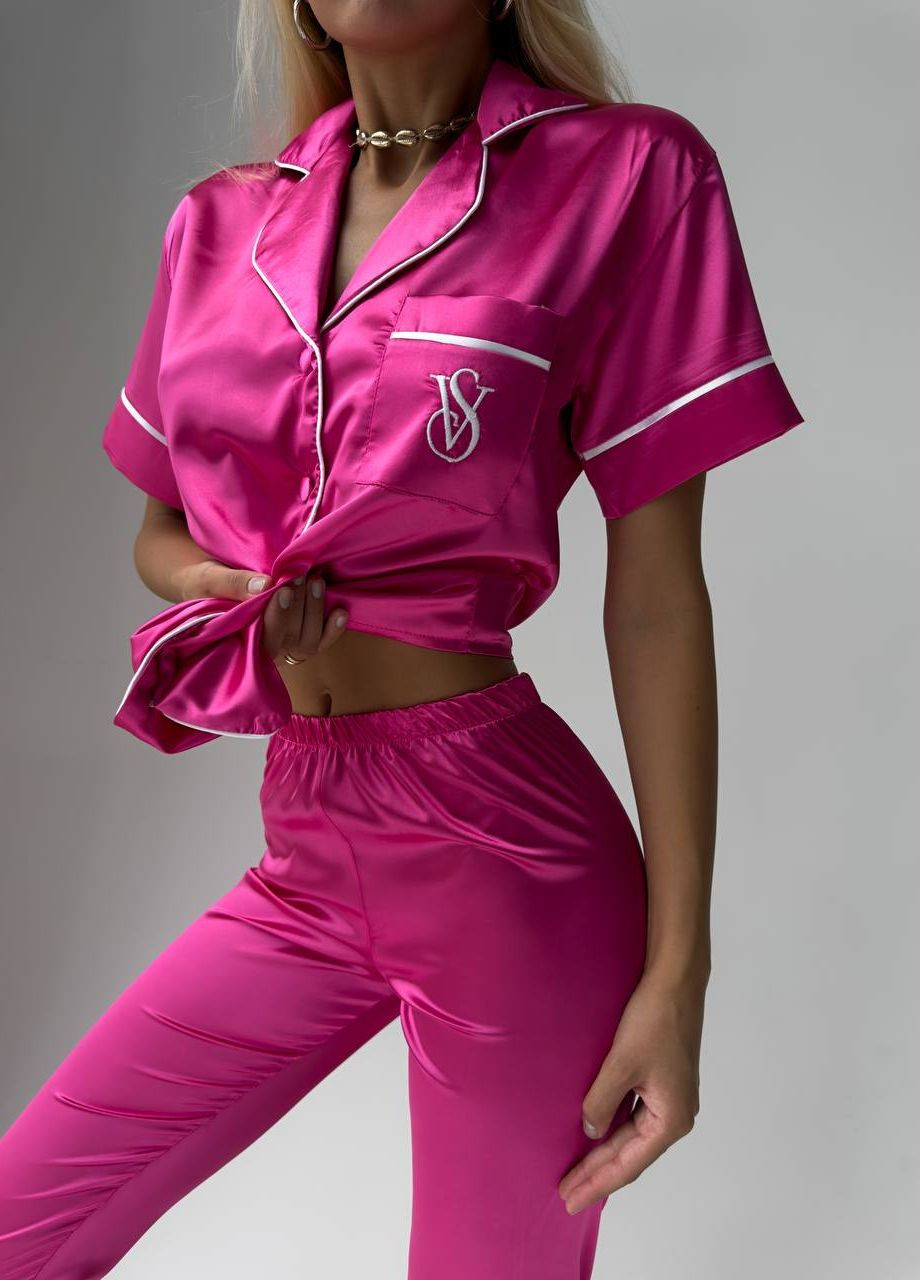 Розовая всесезон піжама з лого victoria's secret рубашка + брюки Vakko