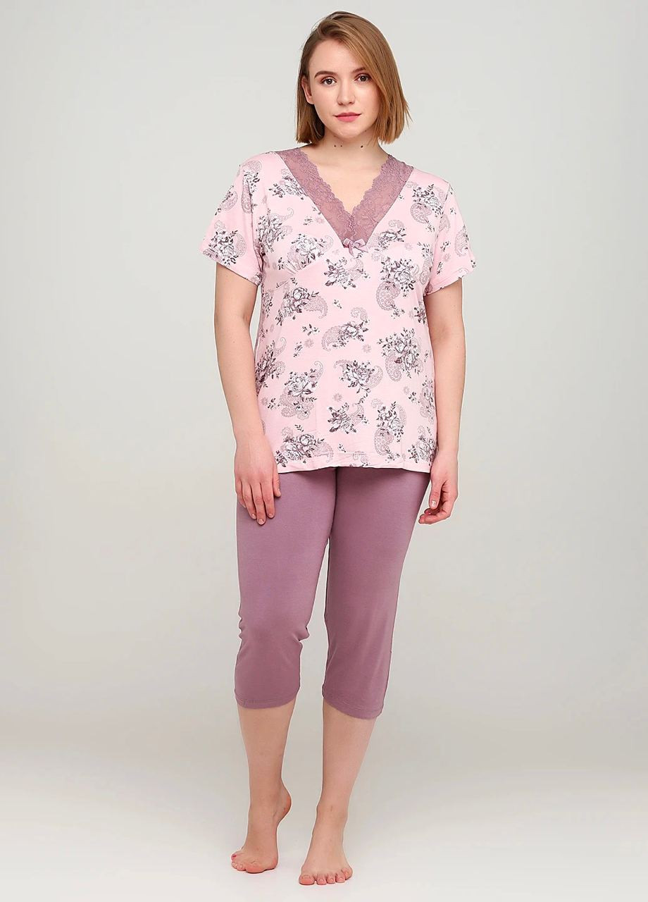Розово-лиловая всесезон піжама (футболка, бриджі) футболка + капри Cotpark