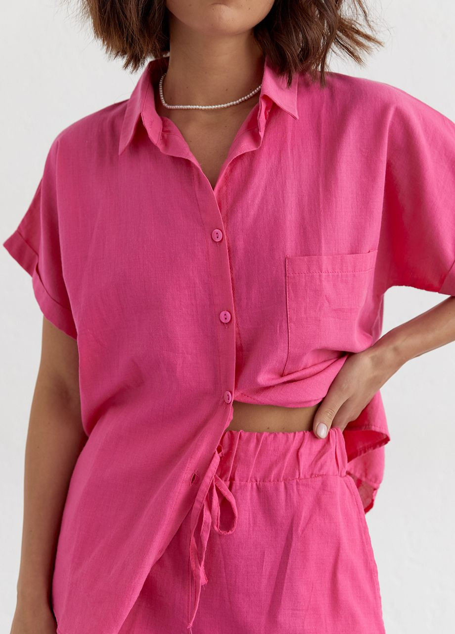 Женский летний костюм шорты и рубашка - розовый No Brand (262737627)