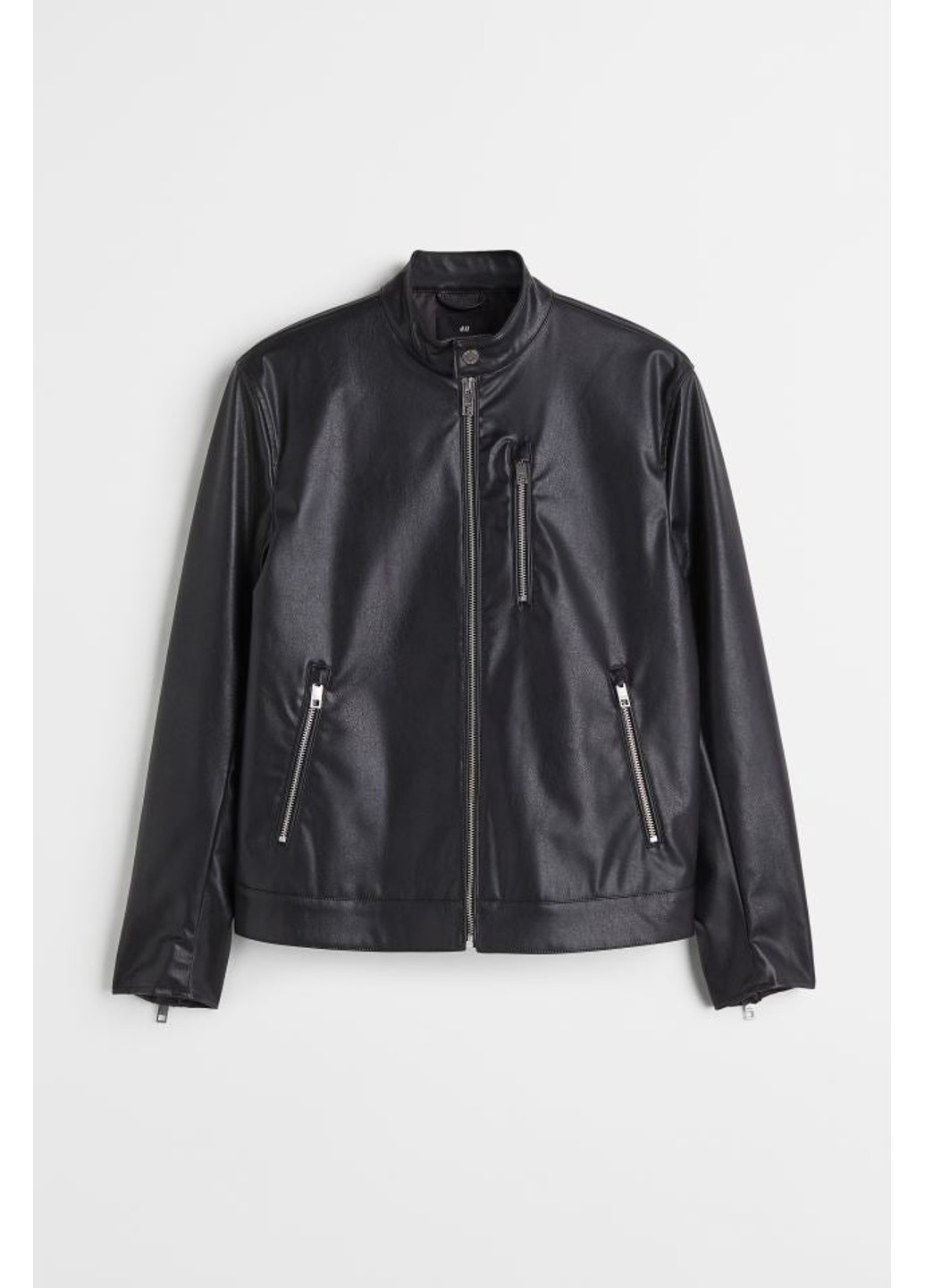 Черная демисезонная мужская куртка из экокожи (10070) l черная H&M