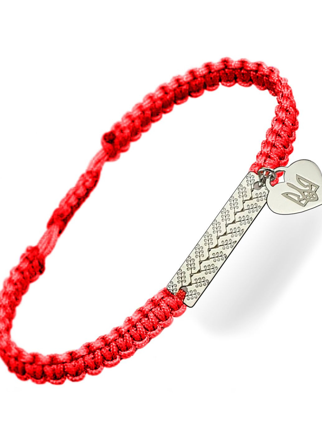 Срібний браслет шамбала плетений Вишиванка червона «Сумська область» із серцем регулюється Family Tree Jewelry Line (266267263)