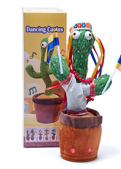 Танцюючий співаючий кактус Українка Стефанія Dancing Cactus з підсвічуванням 32 см (Без цензури) повторюшка та USB зарядка Украина (256686998)
