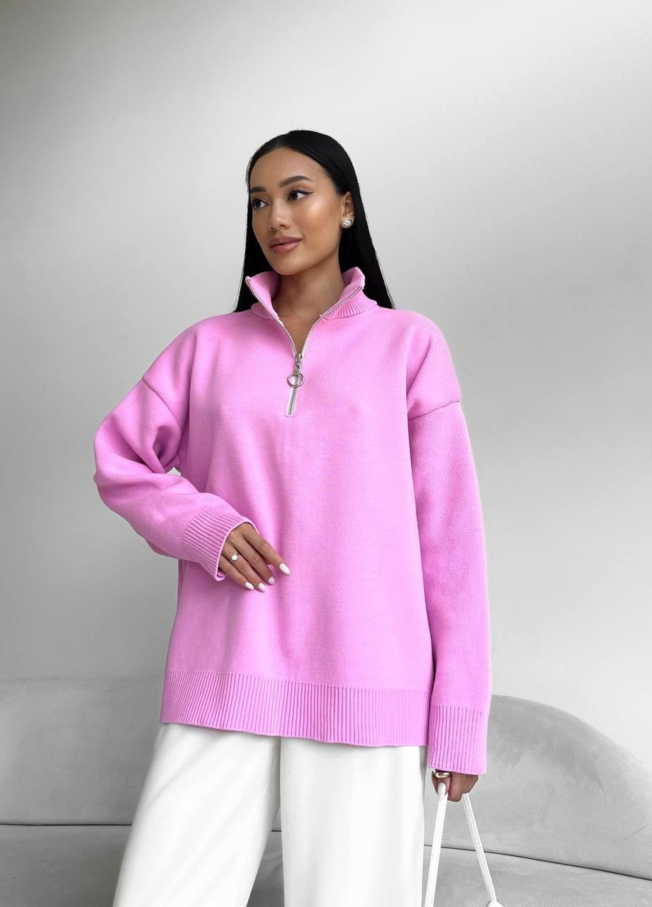 Жіночий светр із блискавкою із жаккардової в'язки колір рожевий р.42/46 441553 New Trend (263133744)