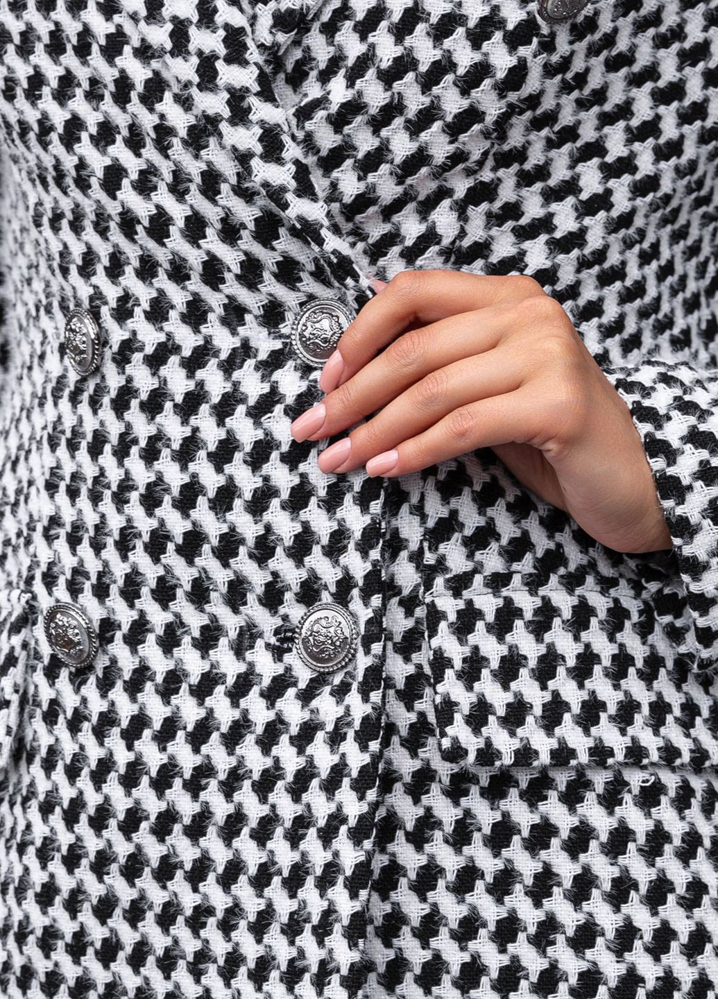 Черно-белый женский элегантный женский пиджак Jadone Fashion с узором пье-де-пуль «гусиная лапка» - демисезонный