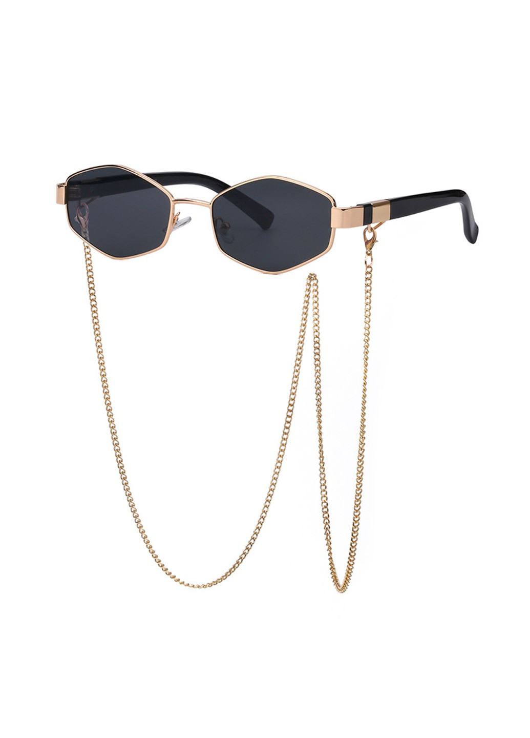Сонцезахисні окуляри шестигранні з ланцюжком Delight чорні з золотом No Brand (277979512)