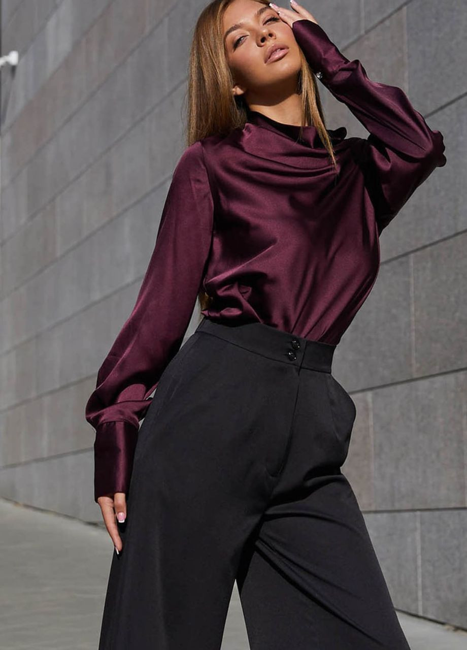 Бордовая вечерняя блуза бордового цвета из искусственного шелка Jadone Fashion