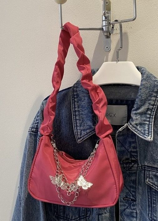 Жіноча класична сумка 6579 через плече клатч на короткій ручці багет червона No Brand (276062774)