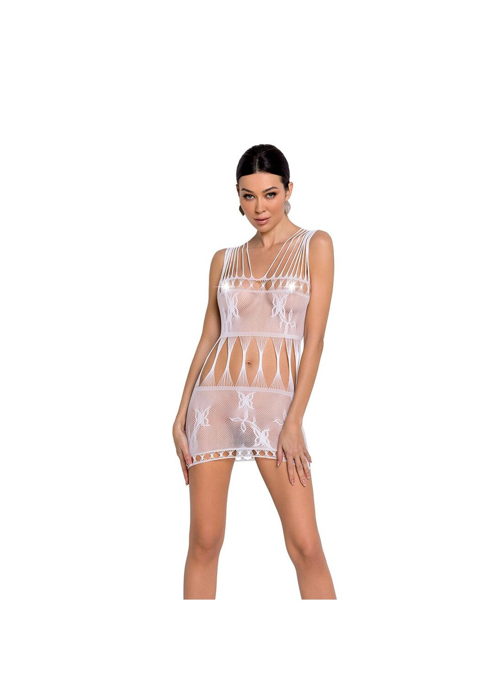 Бодистокинг — мини-платье с бабочками Passion BS090 white ADDICTION (258261727)