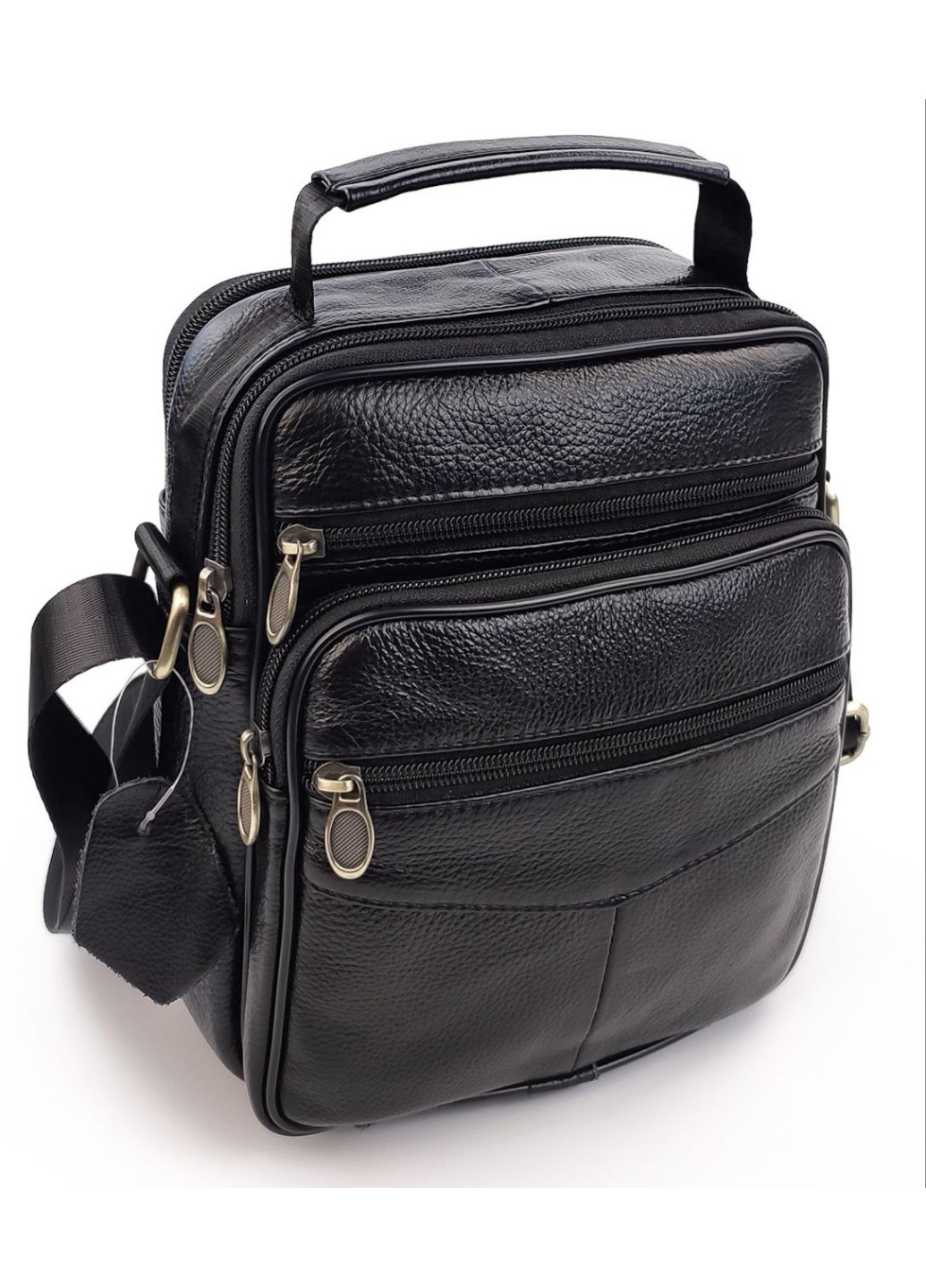 Кожаная сумка мужская с ручкой для ношения в руке AN-111 19x24x9-12 Черная JZ (259578272)