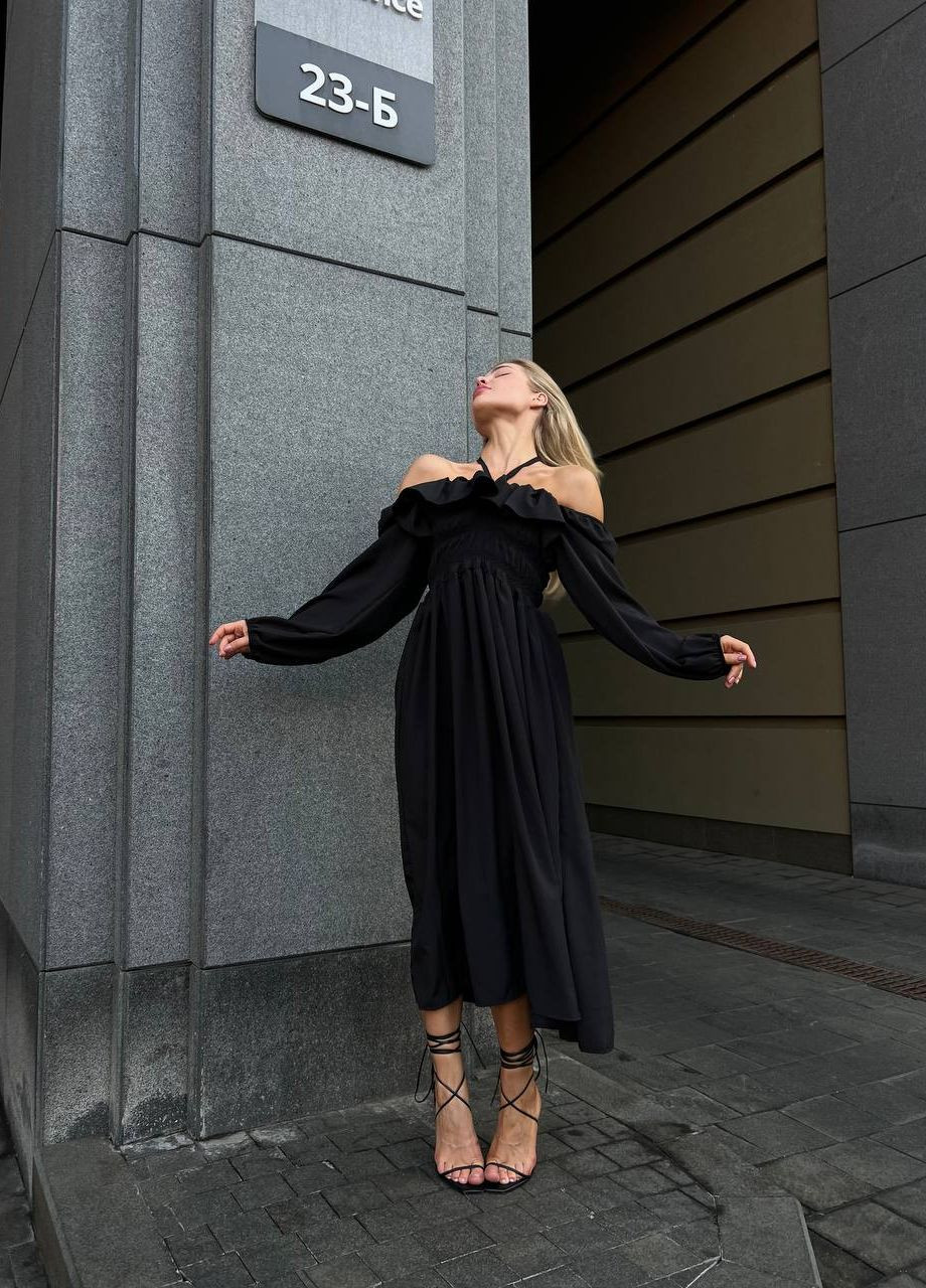Чорна кежуал, вечірня жіноча сукня софт No Brand