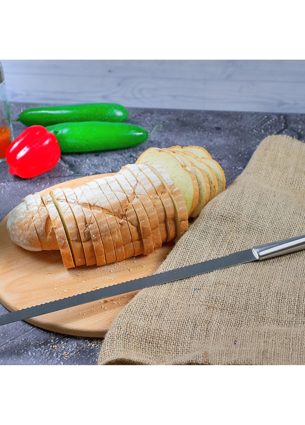 Нож зубчатый кухонный для нарезки хлеба с длинной пилой из нержавеющей стали 48 см Kitchen Master (269364729)