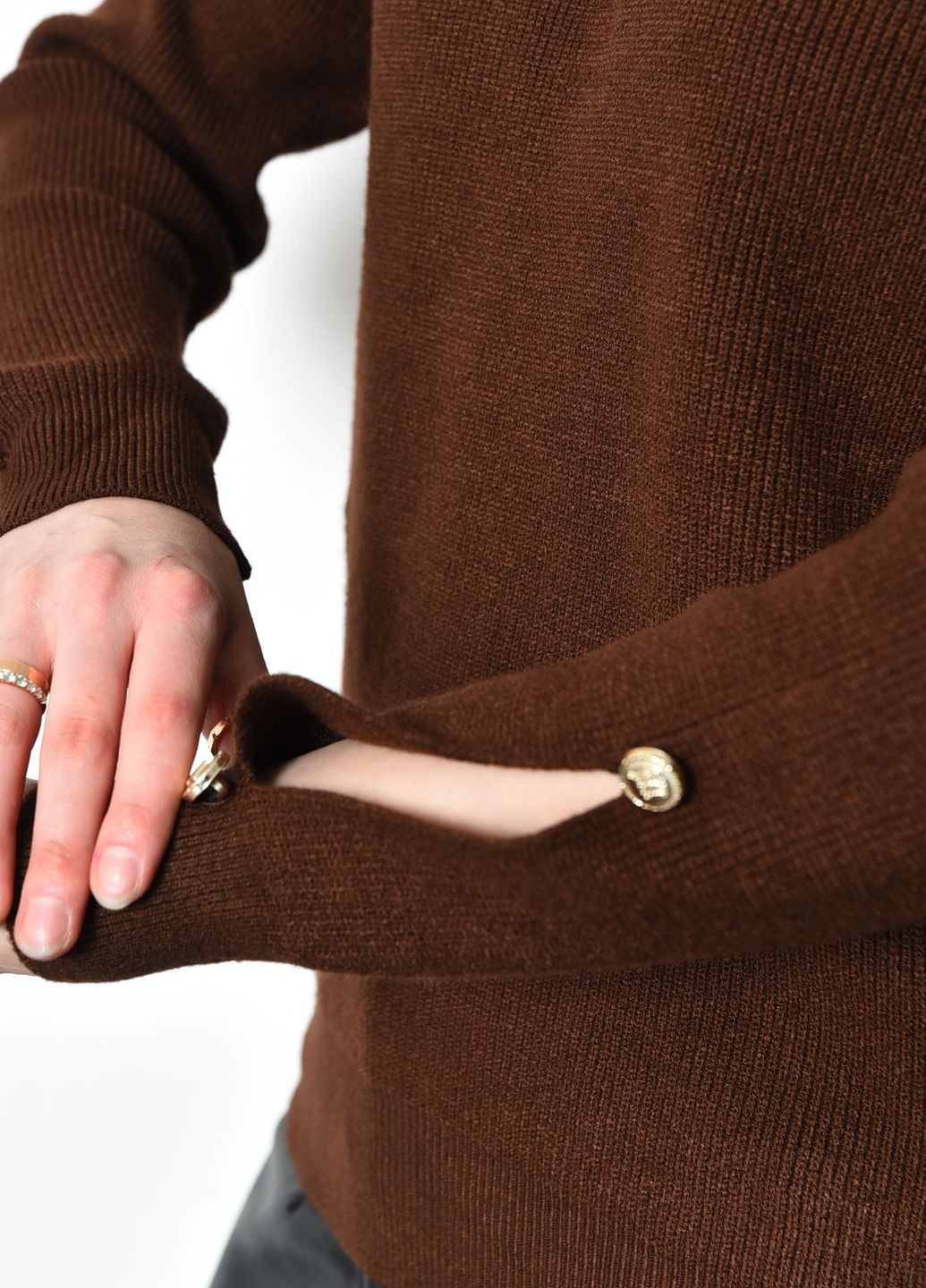 Коричневый зимний свитер женский акриловый коричневого цвета пуловер Let's Shop