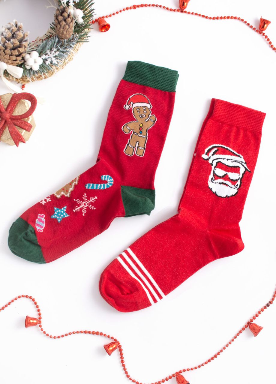 Набір новорічних шкарпеток з принтами "Santa, Печиво" Червоні Maybel (271140571)