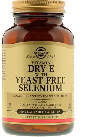 Vitamin Dry E with Yeast Free Selenium 100 Veg Caps Solgar (258499027)
