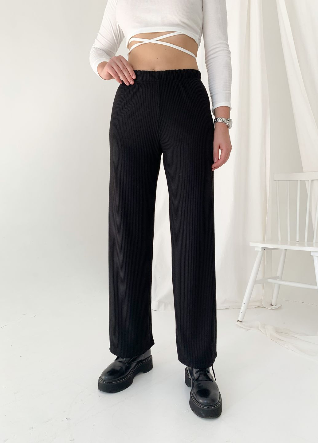 Черные кэжуал демисезонные классические, прямые, палаццо брюки Jolie