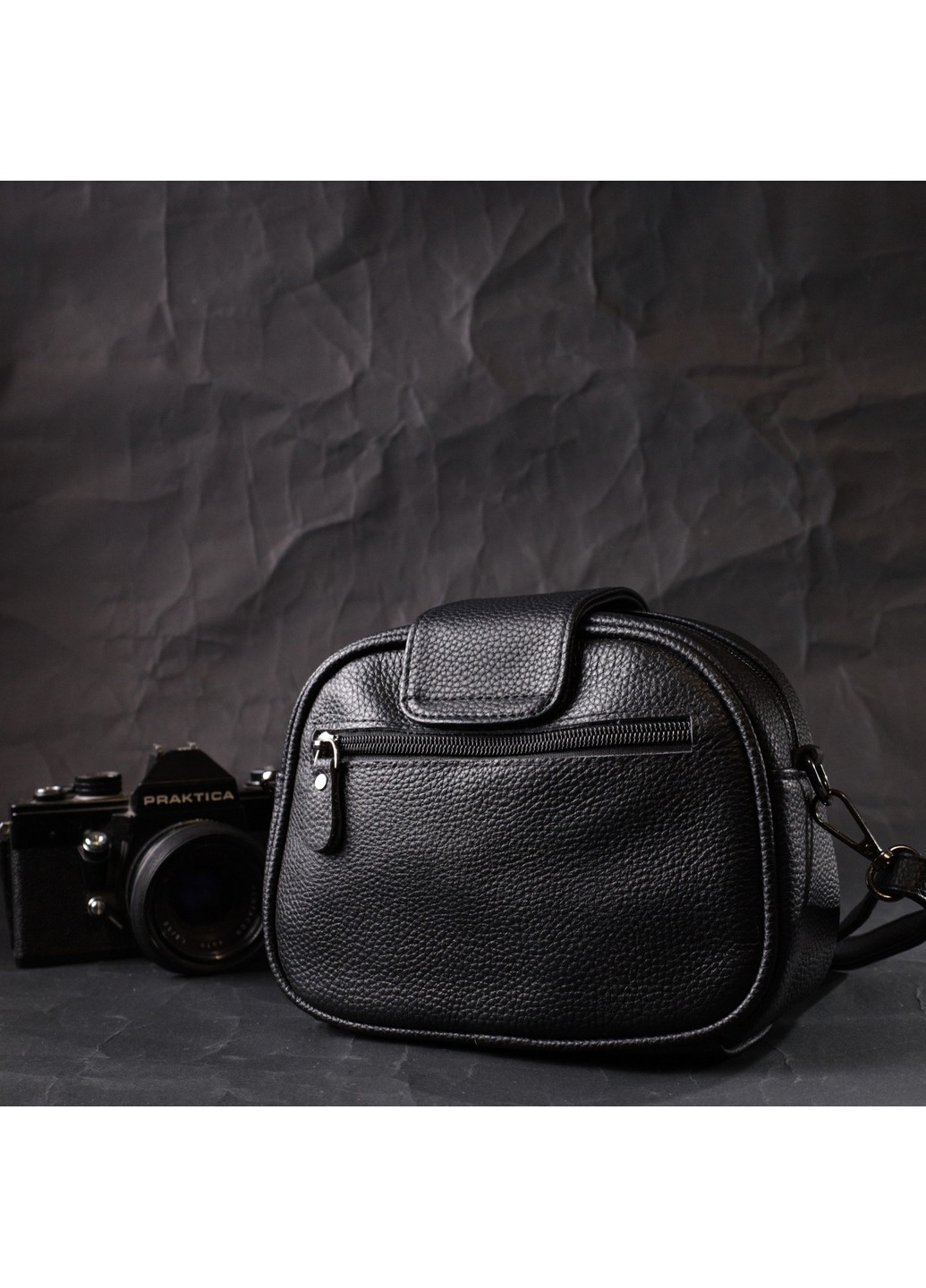 Фактурная сумка для женщин из натуральной кожи с тиснением под змею 22354 Черная Vintage (276461698)