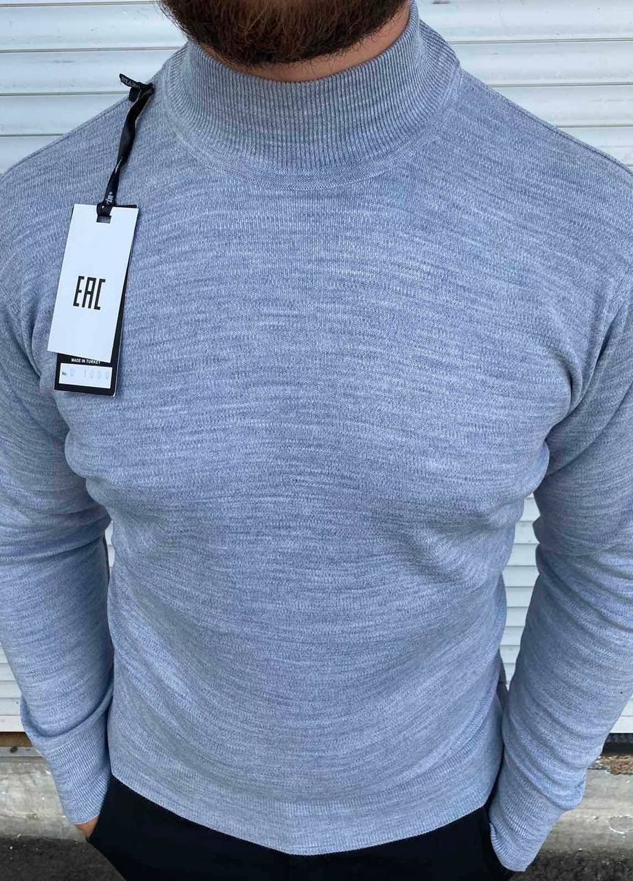 Серый демисезонный мужской однотонный свитер No Brand
