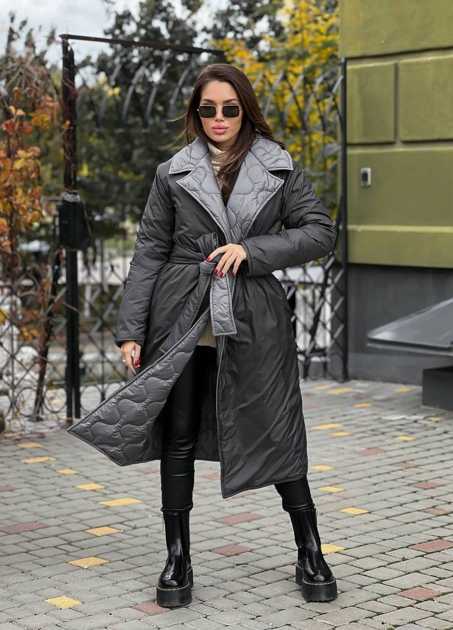 Серая женская двухсторонняя куртка плащевка No Brand