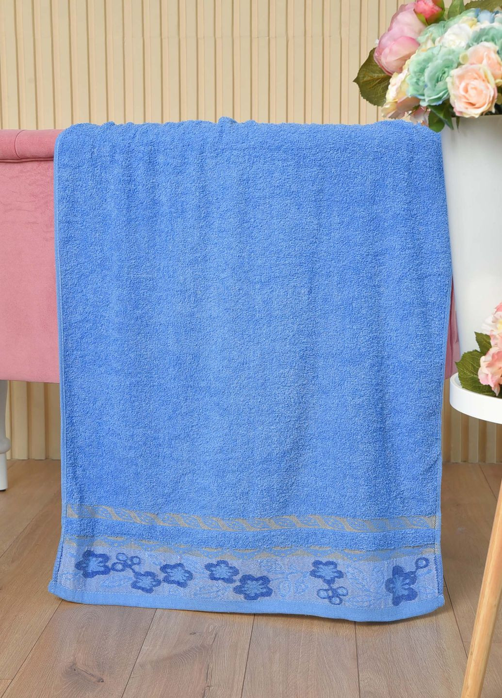 Let's Shop полотенце банное махровое синего цвета однотонный синий производство - Турция