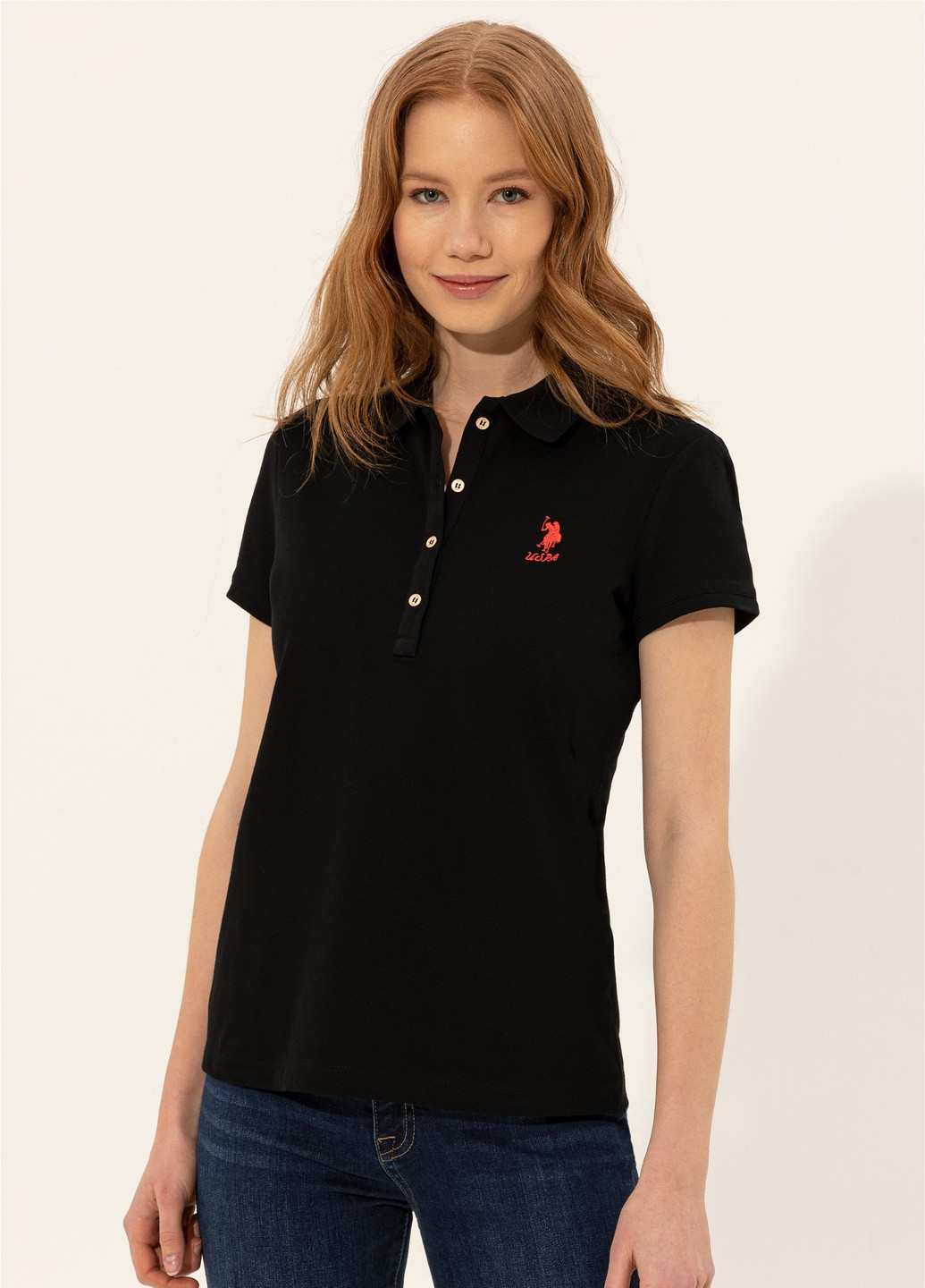Черная женская футболка-футболка поло женское U.S. Polo Assn.