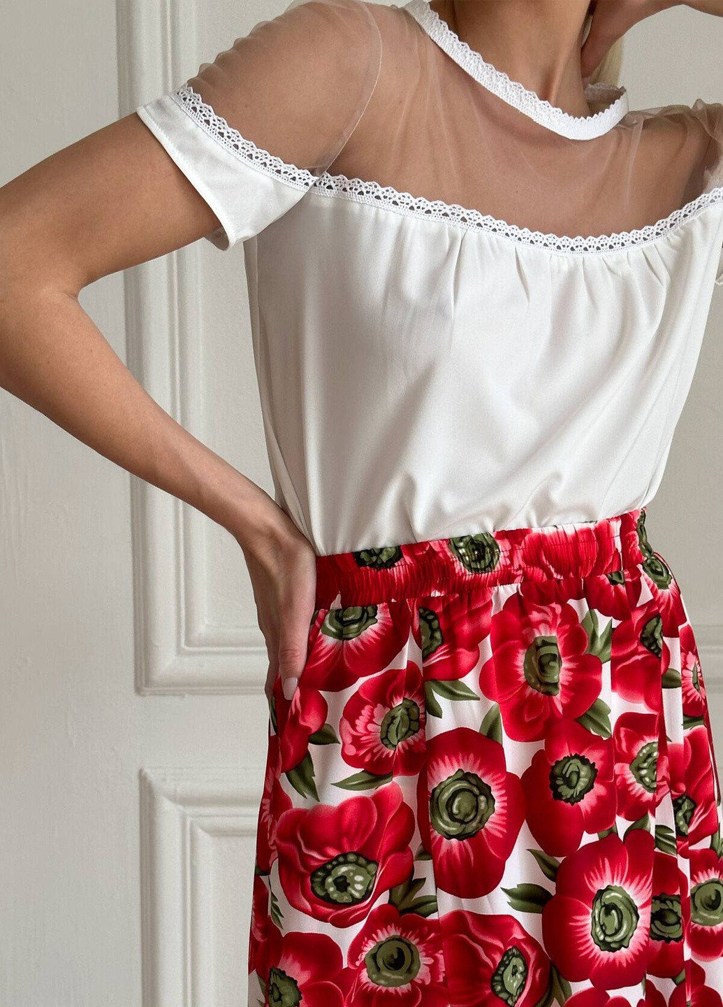 Молочная повседневный цветочной расцветки юбка Liton