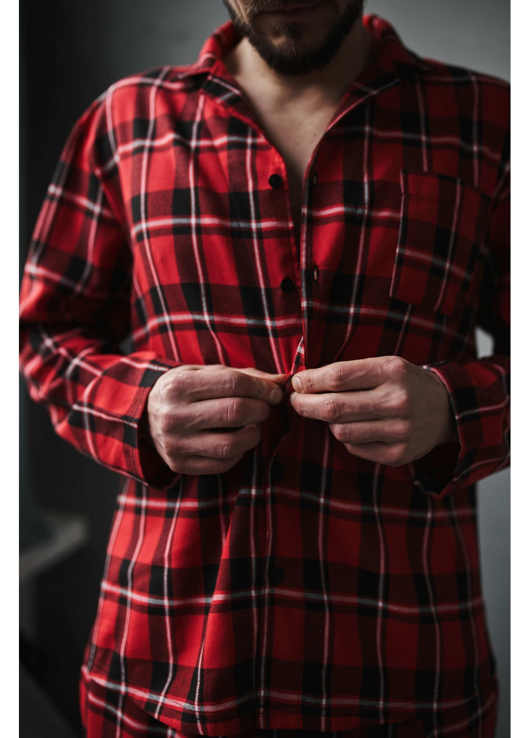 Рубашка мужская в клетку для дома красная (БЕЗ ШТАНОВ) Handy Wear (275793070)