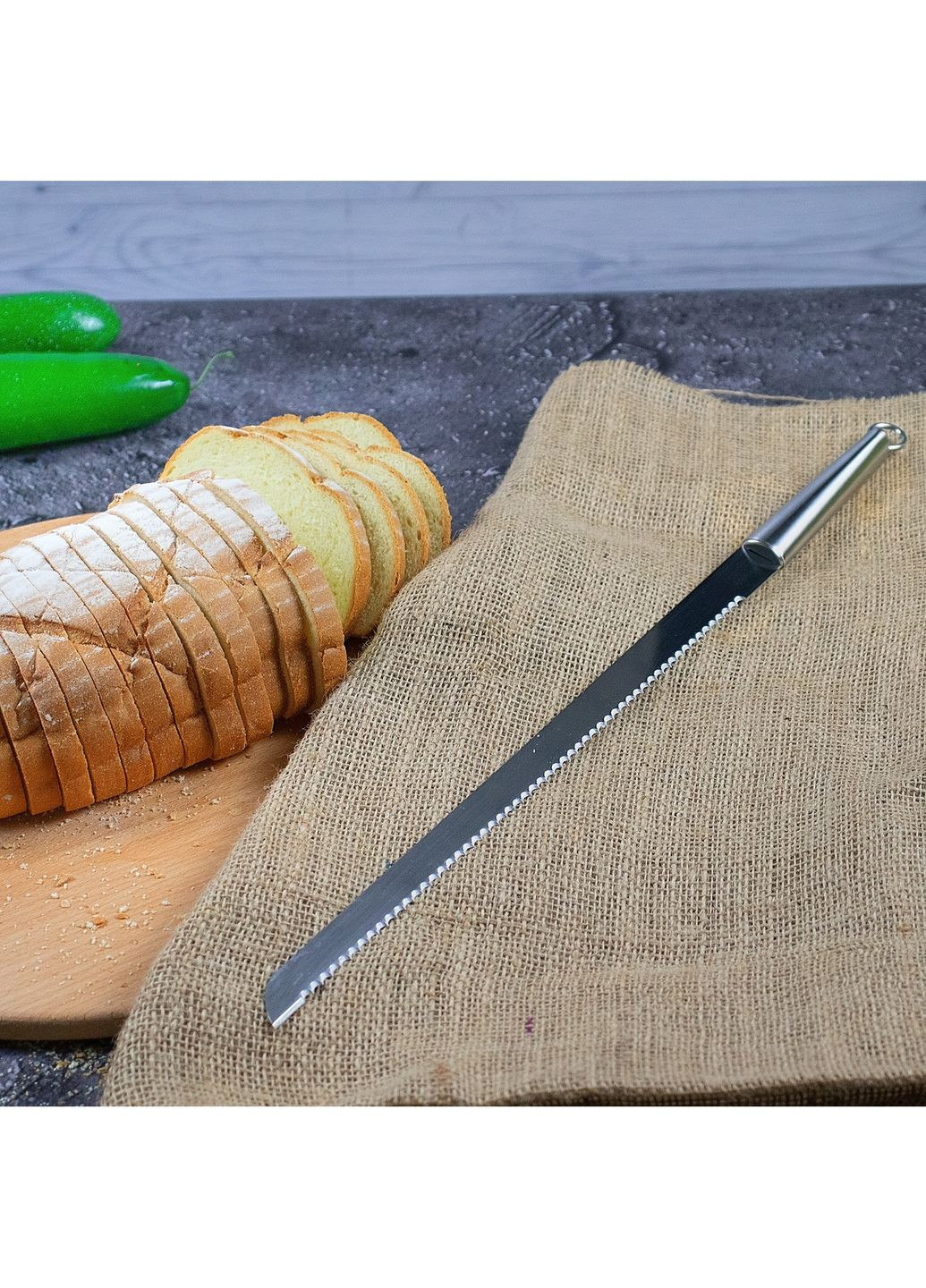 Нож зубчатый кухонный для нарезки хлеба с длинной пилой из нержавеющей стали 48 см Kitchen Master (269364729)