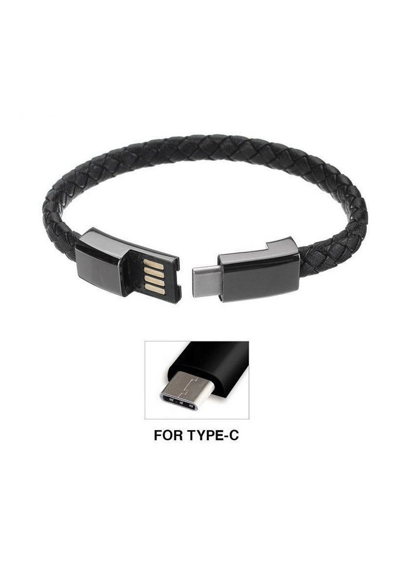 Кабель браслет кожаный USB  - Type-C черный 20,5 см No Brand (258661569)